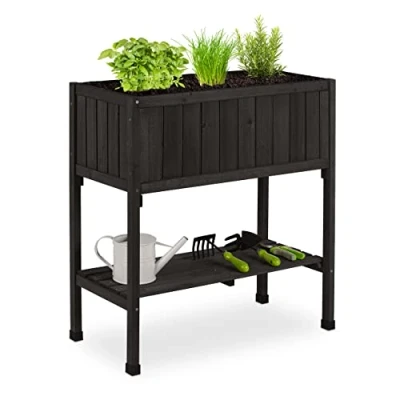 Afbeelding van Relaxdays moestuinbak op poten, folie, opbergruimte: 80 x 74 38 cm, tuin, balkon &amp; terras, dennenhout, zwart