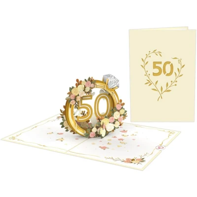 Afbeelding van papercrush® Pop Up Kaart Gouden Bruiloft Elegante 3D Wenskaart voor Bruiloft, Cadeaukaart 50e Huwelijksdag (Vrouwen &amp; Mannen), Verpakking Geldgeschenk, Uitnodigingskaart
