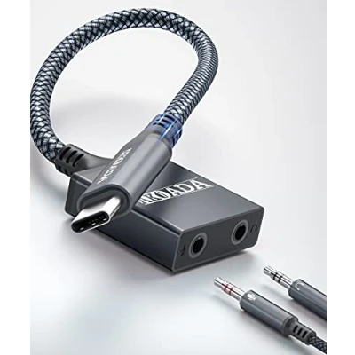 Afbeelding van AkoaDa USB C naar 3,5 mm hoofdtelefoonadapter, jack headset, audio adapter voor Aux, Stereo, MacBook, Samsung S21/S20/S20 Plus/Note 10/A80, iPad Pro, Huawei P30 Pro/P20/P20 Pro enz. (grijs)