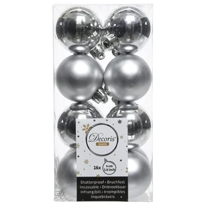 Afbeelding van Decoris Kerstballen 16ST zilverkleurig mat/ glans 4 cm kunststof onbreekbaar Kerstbal