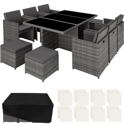 Afbeelding van tectake zitgroep New York wicker tuinset grijs