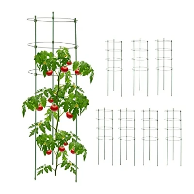 Afbeelding van Relaxdays plantensteun set van 8 90 cm hoog tomatensteun verstelbare ringen groen