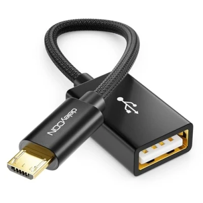 Afbeelding van deleyCON 0,1m USB 2.0 OTG Adapter Kabel Nylon + Metalen Stekker Micro naar A Bus Gegevenskabel Smartphone &amp; Tablet Aansluiten met Stick Zwart