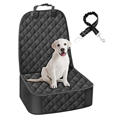 Afbeelding van Voorste hondenstoelhoes, Heavy Duty hondenstoelhoes met 1 elastische hondengordel, waterdichte volledige bescherming zijflappen Past op alle auto&#039;s Vrachtwagens SUV (Front Dog Car Seat)