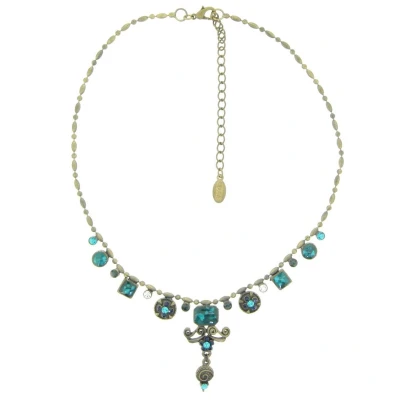 Afbeelding van Behave Vintage Korte Ketting met Petrol Blauwe Steentjes en Hangertjes