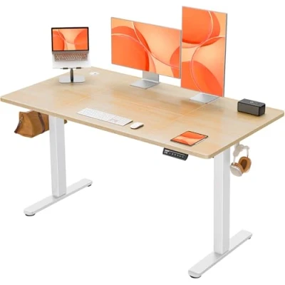 Afbeelding van ErGear Elektrisch sta bureau, in hoogte verstelbaar bureau 140 x 70 cm, computerbureau met 4 geheugen smart pannel, thuiskantoor splitbord