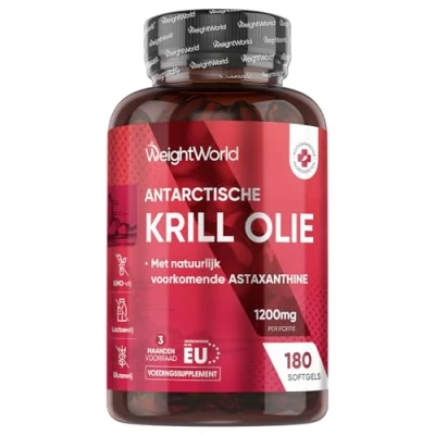 Afbeelding van Krill Olie softgels met DHA, EPA en Astaxanthine 1200 mg krillolie belangrijke Omega 3 vetzuren 180 softgel capsules voor maanden voorraad Natuurlijke ingrediënten Van WeightWorld