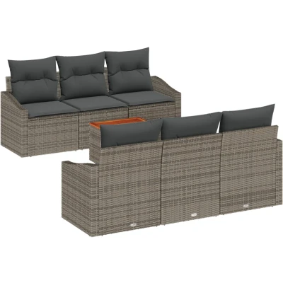 Afbeelding van vidaXL 7 Delige Tuin Sofa Set met Kussens Grijs Poly Rattan Acacia