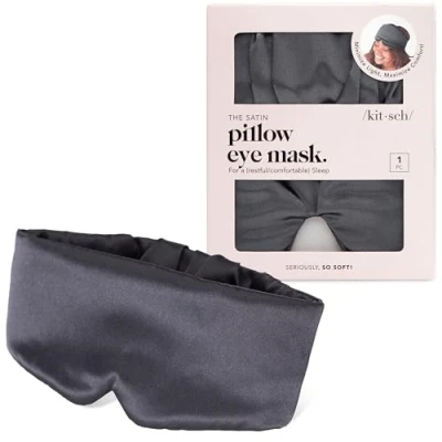 Afbeelding van Kitsch Verduisterend satijnen slaapmasker, zachter dan echte moerbeizijde oogbedekking, zachte drukvrije schaduwblinddoek voor gezwollen ogen met verstelbare bandjes, verzwaard oogmasker slapende