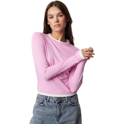 Afbeelding van Trendyol Antraciet Kleurblok Aansluitende Viscose/Zachte Stof Rekbare Gebreide Blouse Twoaw25Bz00114