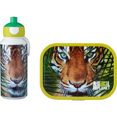 Afbeelding van Mepal Lunchtas Campus lunchset voor kinderen, met pop up drinkfles en lunchbox, school of onderweg, vaatwasmachinebestendig BPA vrij, 400 ml + 750 ml, Animal Planeet Tiger