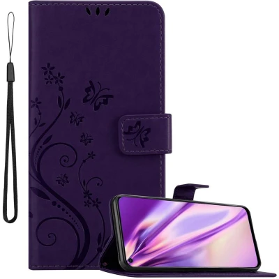 Afbeelding van Cadorabo Hoesje geschikt voor Huawei NOVA 4 in BLOEMEN DONKER PAARS Beschermhoes bloemmotief met magnetische sluiting, standfunctie en kaartsleuven Book Case Cover Etui