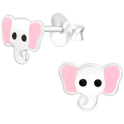 Afbeelding van JoyS Zilveren olifant oorbellen 8 x 6 mm zilver roze kinderoorbellen