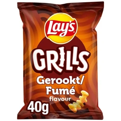 Afbeelding van LAYS GRILLS 40G chips geribbeld baconsmaak displaydoos 20 stuks