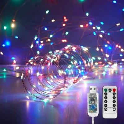 Afbeelding van Ariceleo Fairy Lights 10M. 100 LED USB Twinkle String Koperdraad, Afstandsbediening &amp; Timer, 8 Modes, Waterdicht, Multi Color Sterrenlichten voor Feest, Bruiloft, Kerstmis (1 Pack)