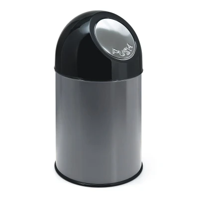 Afbeelding van Afvalbak 30ltr Pushdeksel met onderbak metallic/zwart