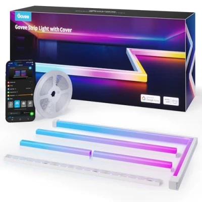 Afbeelding van Govee RGBIC ledstrip, 5 m, met ledprofiel, smart werkt Alexa en Google Assistant, led rail ledstrip voor slaapkamer, plinten, kast, 64 scènemodi, app besturing