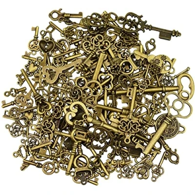 Afbeelding van CENPEK 125 stuks antiek brons vintage skelet sleutelbedels doe het zelf ketting hanger voor bruiloft partij gunst en verjaardagsfeestje