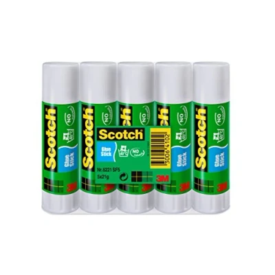 Afbeelding van Scotch 3M permanente lijmstick oplosmiddelvrije, zelfklevende stick op waterbasis voor papier en karton, 5 stuks (21 g elk)