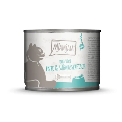 Afbeelding van 6x 200g MjAMjAM Duo Eend &amp; Zoetwatervis nat kattenvoer