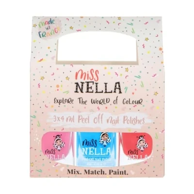 Afbeelding van Miss Nella Girl Power Nagellak, verwijderbaar, geurvrij, op waterbasis en veilig voor kinderen, roze, blauw donkerroze, 3 stuks