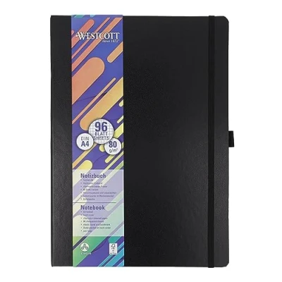 Afbeelding van Westcott Notitieboek DIN A4 geruit 192 pagina&#039;s in edele hardcover 80 g/m² duurzaam FSC Mix papier met binnenvak, bladwijzers, elastiek en penhouder E 744829 00