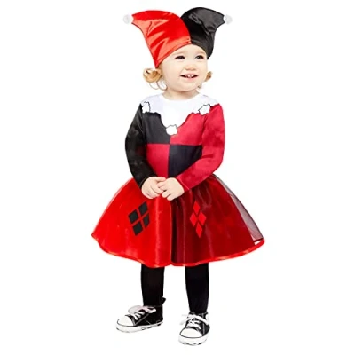 Afbeelding van Amscan Babykostuum Harley Quinn in stripboek stijl, jurk en muts, clown, themafeest, carnaval