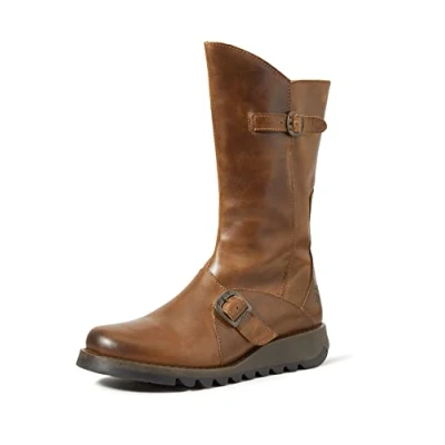 Afbeelding van Fly London Mes laarzen met 2 gesp voor dames, camel, 35 EU