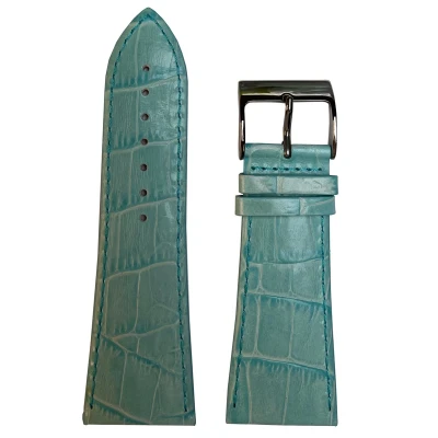 Afbeelding van Horlogeband 30mm Licht Blauw Echt leer in croco print Roestvrijstalen gesp