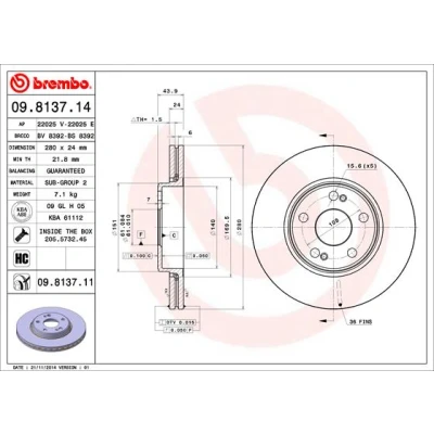 Afbeelding van Brembo Remschijf 09.8137.11
