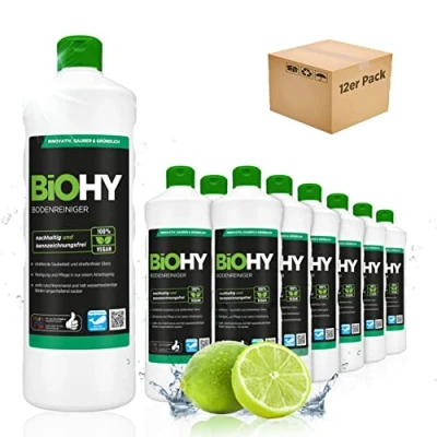 Afbeelding van BiOHY Vloerreiniger (12 x 1l Fles) Concentraat voor alle reinigingsmachines en harde vloeren Aangename geur streeploze reiniging (Bodenreiniger)