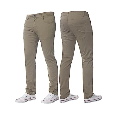 Afbeelding van BRAND KRUZE Heren Stretch Slim Fit Chino Broek Casual Werk Jeans Broek, Beige, 32W / 30L