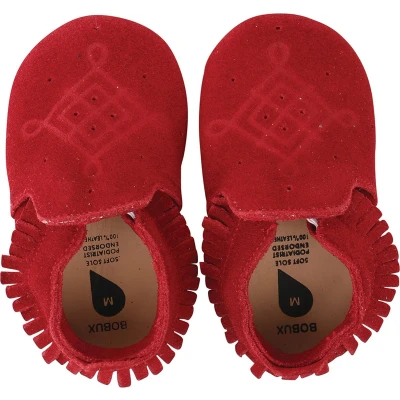 Afbeelding van Bobux Soft Soles Suede moccasin red Babyslofjes EU 18