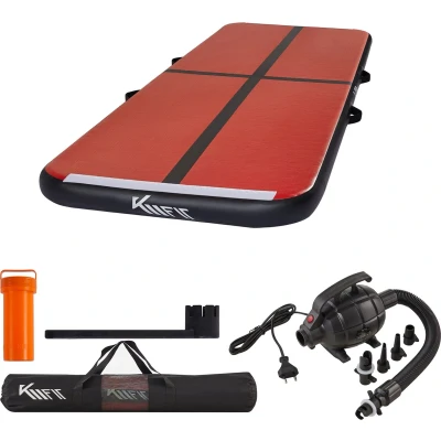 Afbeelding van KM Fit Airtrack Turnmat 3 m Gymnastiekmat Opvouwbaar Incl. elektrische pomp &amp; patch kit Rood