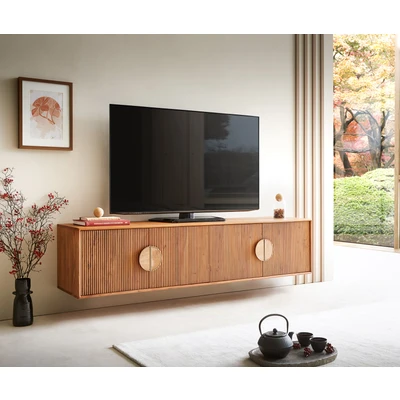 Afbeelding van Tv meubel Surimu acacia lichtbruin 175 cm 4 deurs kurkgreep zwevend lowboard
