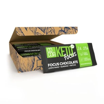 Afbeelding van CO COA Keto Chocolade Focus BIO 12 X 40g 0% Toegevoegde Suiker, Koolhydraatarme Snack Met MCT Olie, Groene Thee, Lion&#039;s Mane, Guarana Biologische Voor en Low Carb Diëten