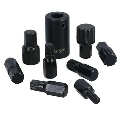 Afbeelding van Impact beïnvloed Spline Bits Sockets met 1/2&quot; Drive Bit Houder M6 M18 9pc Set