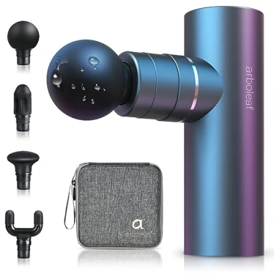 Afbeelding van arboleaf massagepistool, mini 3200 omw/min, 0,47 kg, massagepistool met AI niveaus, 4 siliconen opzetstukken, licht spierpistool transportkoffer, spierontspanning, sterke accu,