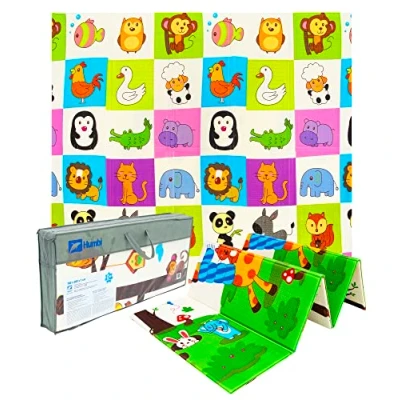 Afbeelding van Humbi Thick 2 in 1 leermat van XPE schuim 200x180 (dieren/giraffen)