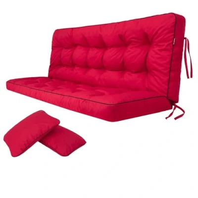 Afbeelding van Bankkussen voor tuinbank, kussen tuinmeubelen, schommelbank, tuinschommelkussen, zitkussen en rugkussen, gewatteerd, incl. 2 zijkussens, 150 x 50 56 cm rood