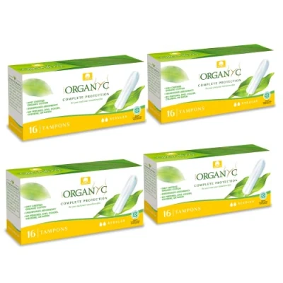 Afbeelding van Organyc Tampons Regular van 100% biologisch katoen, 4 pack (4 x 16 stuks)