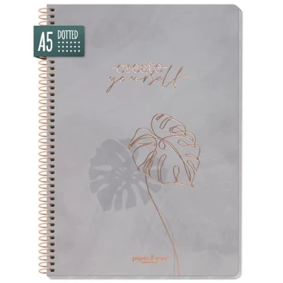 Afbeelding van paper&amp;you® Bullet Journal gestippeld A5 met spiraalbinding &quot;Creëer jezelf&quot; 160 pagina&#039;s, notitieboek spiraal, collegeblok, spiraalblok, notitieblok duurzaam &amp; klimaatvriendelijk