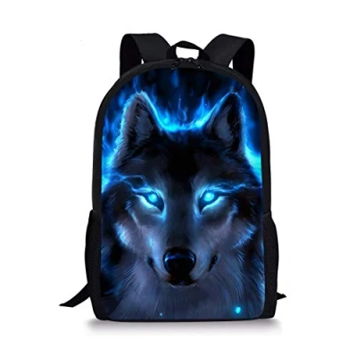 Afbeelding van Binienty Schoolrugzak voor jongens, meisjes, tieners, lichte boekentas, informele laptoprugzak, Blauwe Wolf, Eén maat