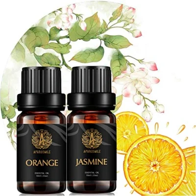 Afbeelding van Aromatherapie jasmijn etherische olieset voor diffuser, 100% pure olie kit luchtbevochtiger, 2x10ml therapeutische kwaliteit oranje oliën set en