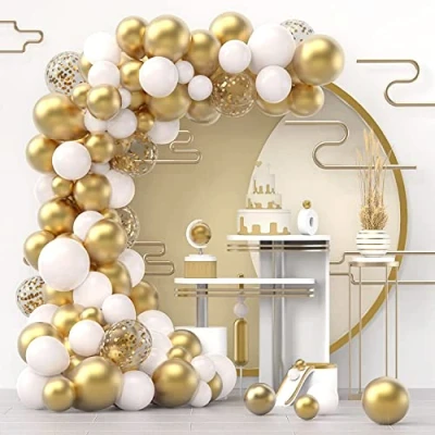 Afbeelding van DUGEHO 107 stuks gouden en witte slinger ballon boog ballonnen set, latex voor verjaardag bruiloft baby shower partij