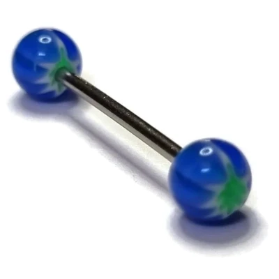 Afbeelding van Tongpiercing acryl weedblad wit blauw groen