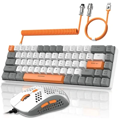 Afbeelding van YINDIAO T8 60% RGB Gaming Toetsenbord en Muis Combinaties + Opgerolde USB C Kabel,Bedraad Mechanisch Toetsenbord,68 Toetsen,US Layout,Honingraat Muis,Tot 6400 DPI,voor PC PS5, Donker Grijs