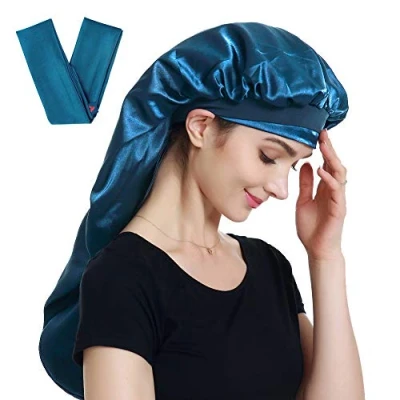 Afbeelding van Alnorm Extra grote satijnen slaapmuts dubbellaags, premium elastische band, Geweldig Blauw, One size