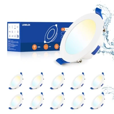 Afbeelding van Leselux LED Inbouwspots 230V Dimbaar, 10x Spot Warmwit Neutraalwit Koudwit 3000K/4000K/6500K, IP44 7W 650LM Wit Ultradun 29mm, Plafondspots 68mm voor Badkamer Keuken Woonkamer