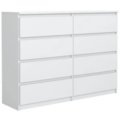 Afbeelding van Ladekast Wit met 8 laden 120 cm, Commode Dressoir Woonkamer Slaapkamer H : 101,5 B D 39 cm Modern Design Gelamineerd Bord